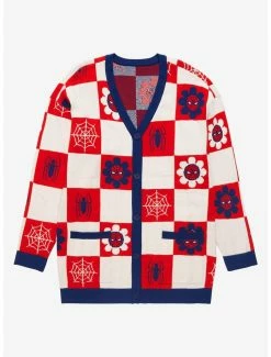 Superheroes Marvel Spider-Man Retro Checkered Women’s Plus Size Cardigan